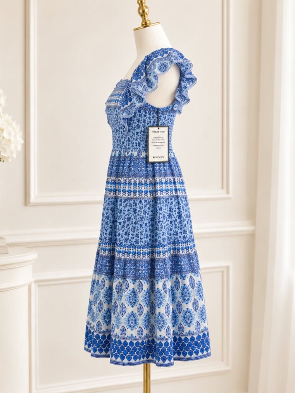 Eliza J Women’s 20W Blue White Floral Smocked Midi Dress Pockets NWT - Picture 2 of 6